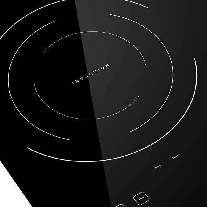 Empava 12 in. 2 Burner Induction Cooktop (IDC12B2) black surface left-side burner close up.