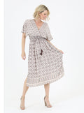 Empire Waist Summer Dress ~ Cream & Brown Print