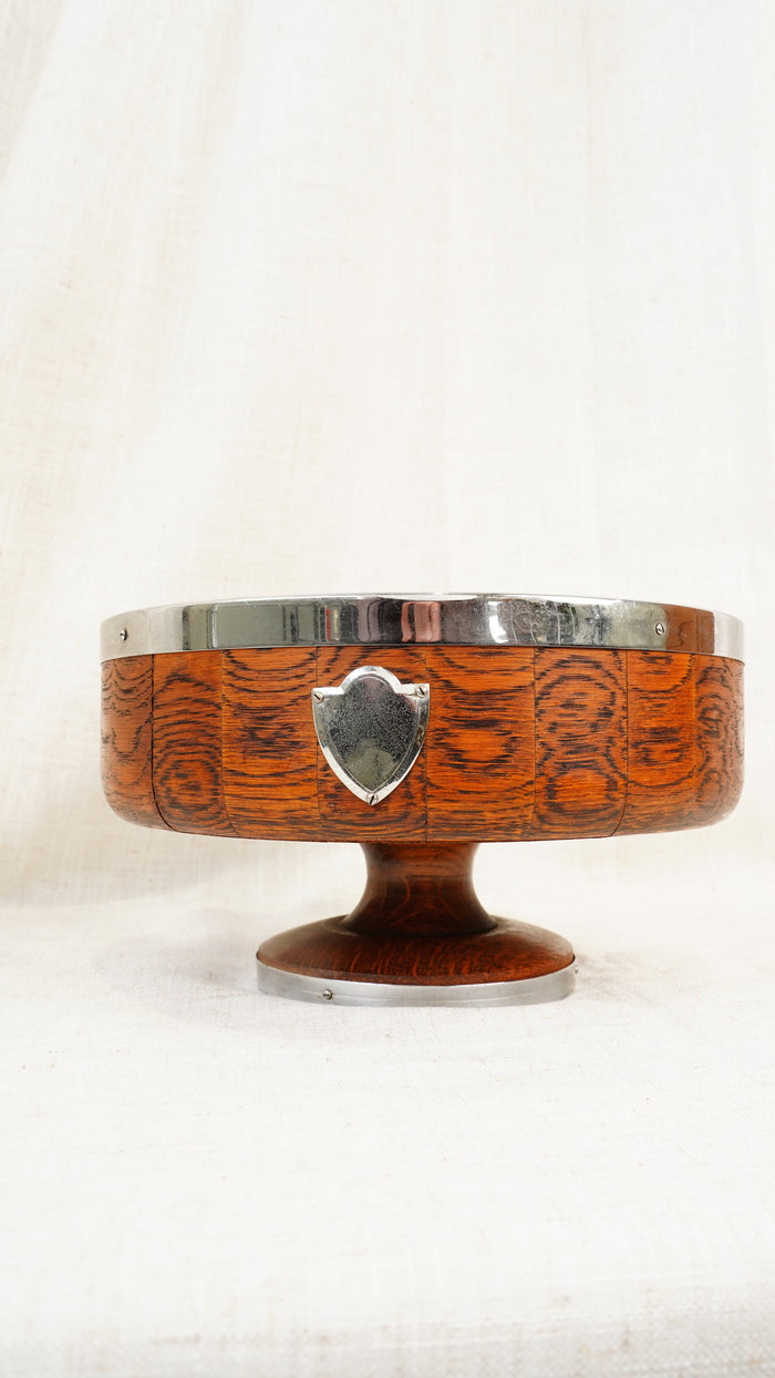 English Oak and Chrome Trophy Bowl by Ryecraft Woodware, Ca. 1950
