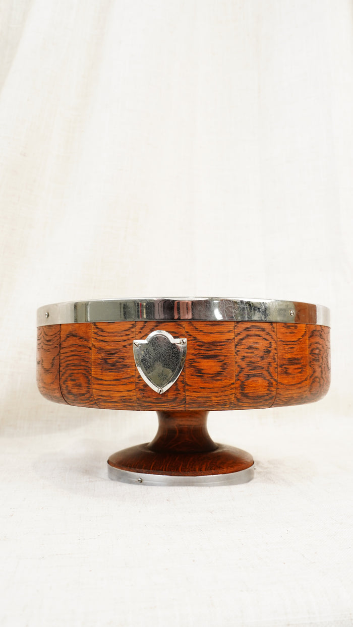 English Oak and Chrome Trophy Bowl by Ryecraft Woodware, Ca. 1950