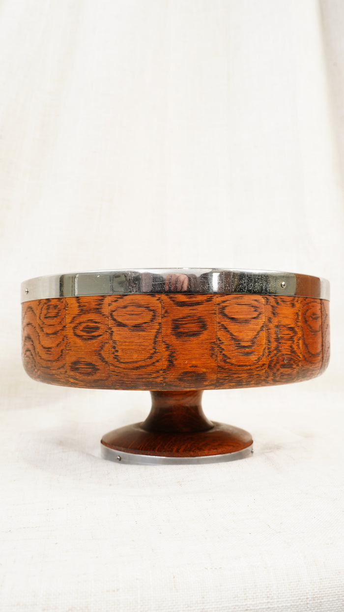 English Oak and Chrome Trophy Bowl by Ryecraft Woodware, Ca. 1950