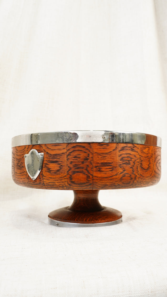 English Oak and Chrome Trophy Bowl by Ryecraft Woodware, Ca. 1950