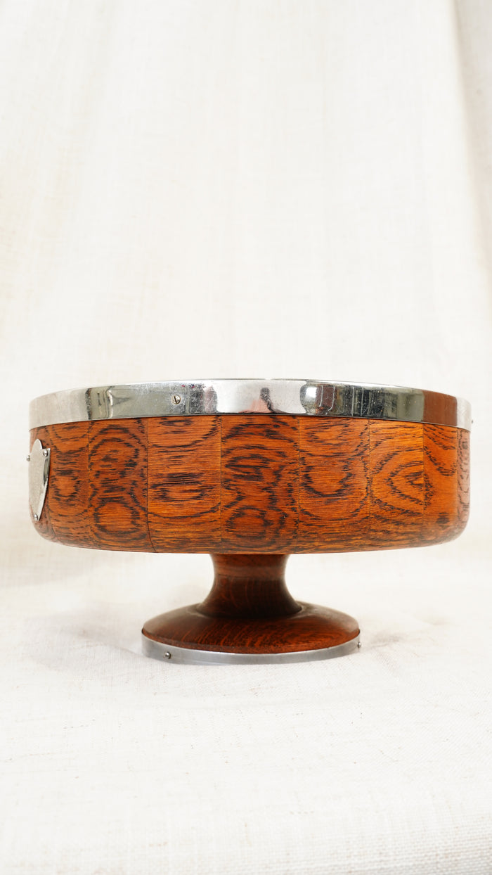 English Oak and Chrome Trophy Bowl by Ryecraft Woodware, Ca. 1950