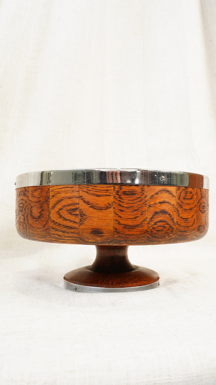English Oak and Chrome Trophy Bowl by Ryecraft Woodware, Ca. 1950