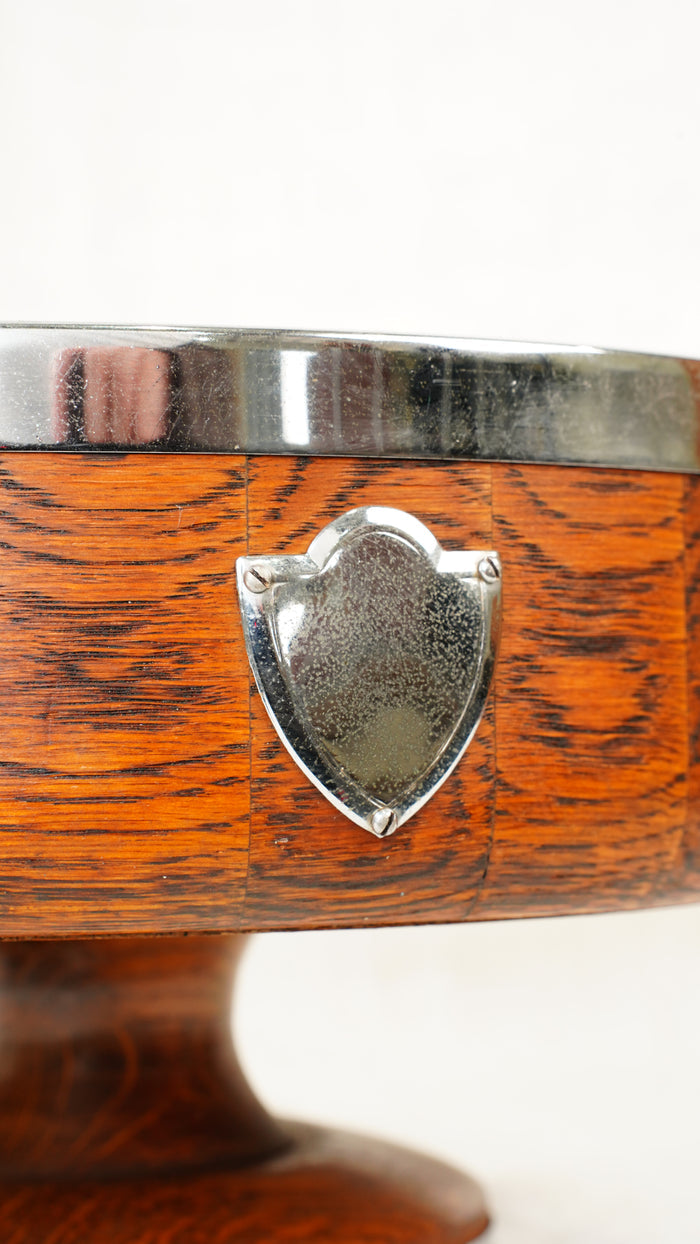 English Oak and Chrome Trophy Bowl by Ryecraft Woodware, Ca. 1950