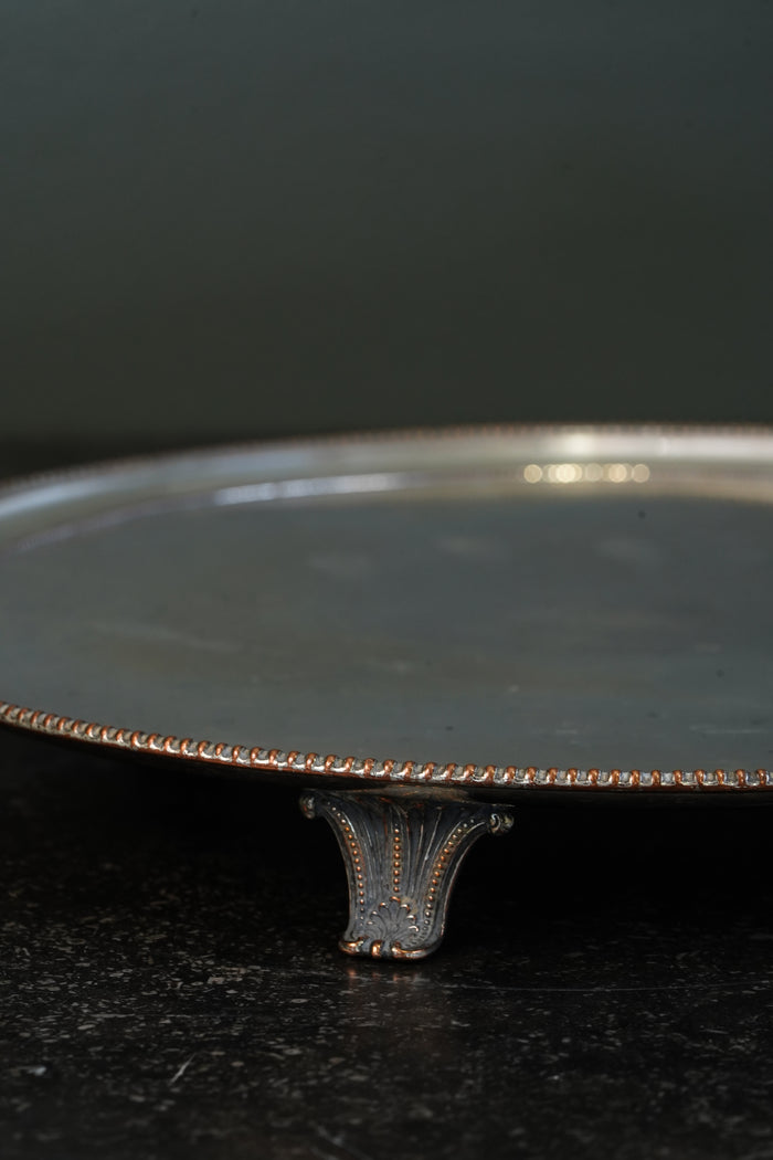 English Silver Plate Footed Tray on Copper, Edwardian Ca. 1910