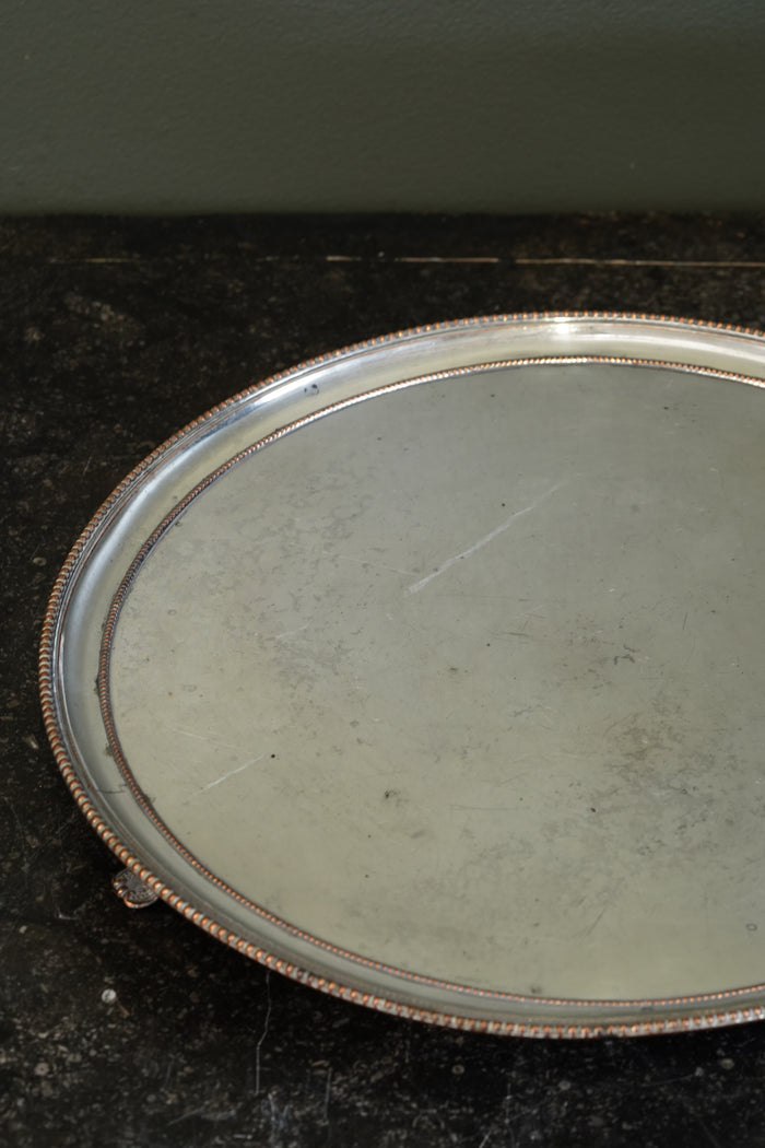 English Silver Plate Footed Tray on Copper, Edwardian Ca. 1910