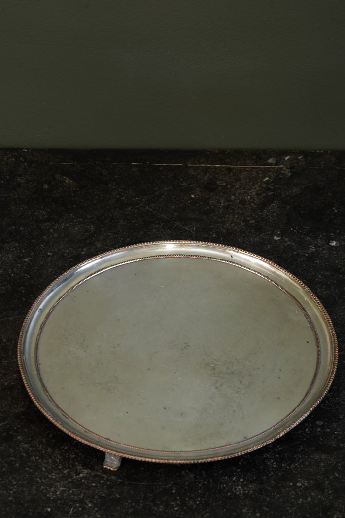 English Silver Plate Footed Tray on Copper, Edwardian Ca. 1910