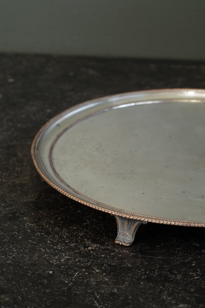 English Silver Plate Footed Tray on Copper, Edwardian Ca. 1910