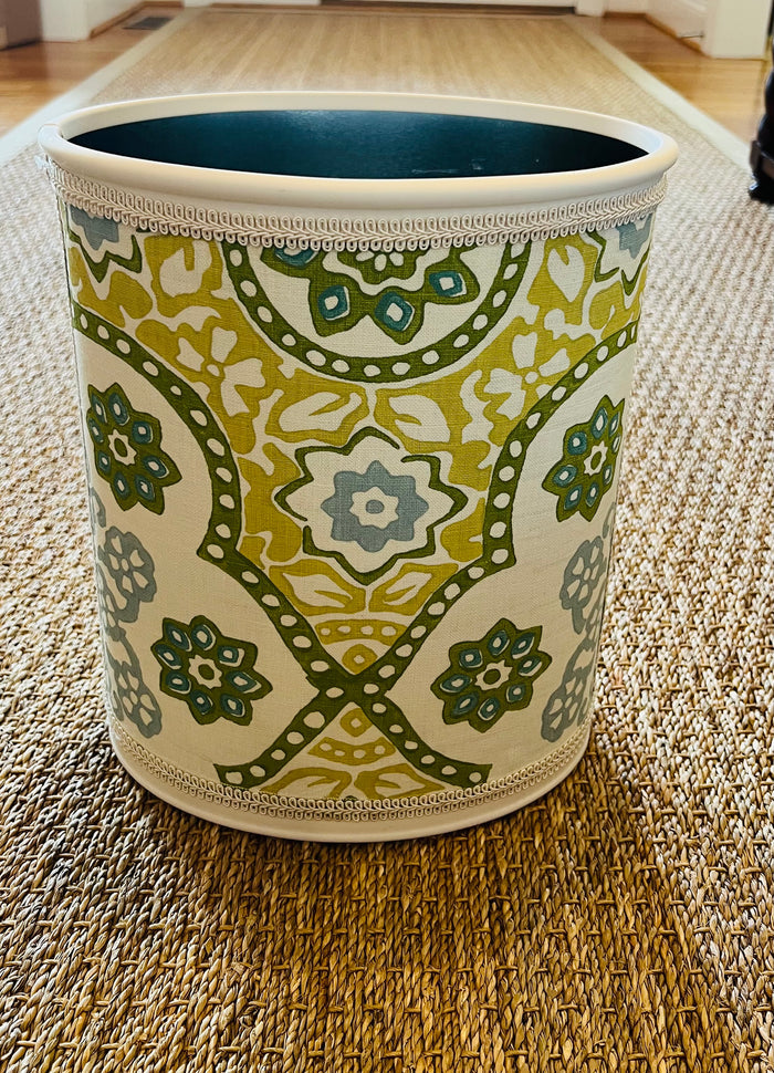 Fabric Wastebasket - "Seville Medallion" in Green & Lemongrass by Galbraith & Paul
