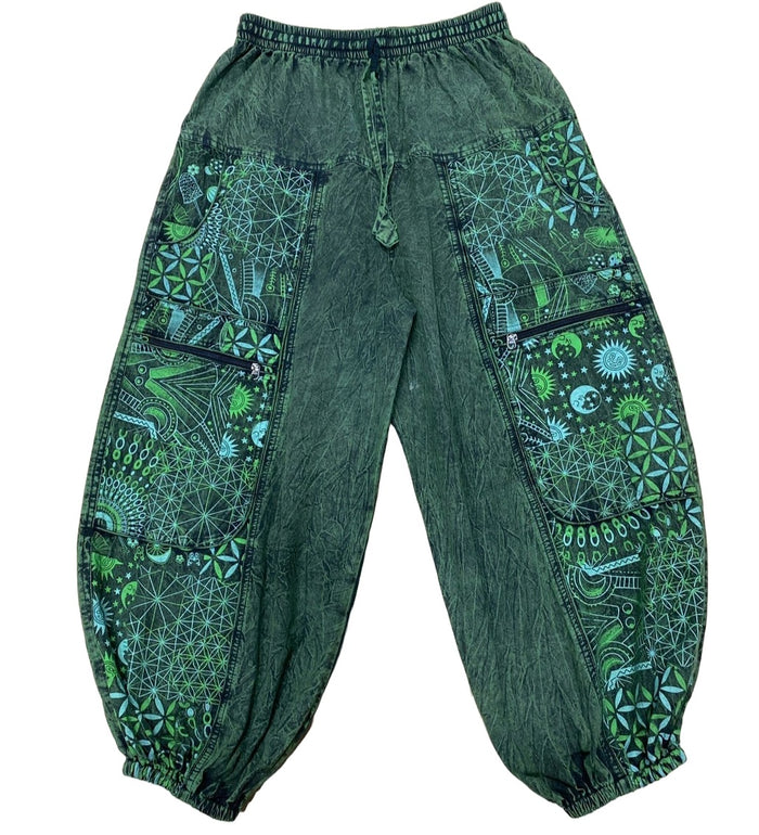 Fabulous Patchwork Harem Cargo Pants ~ Teal Green