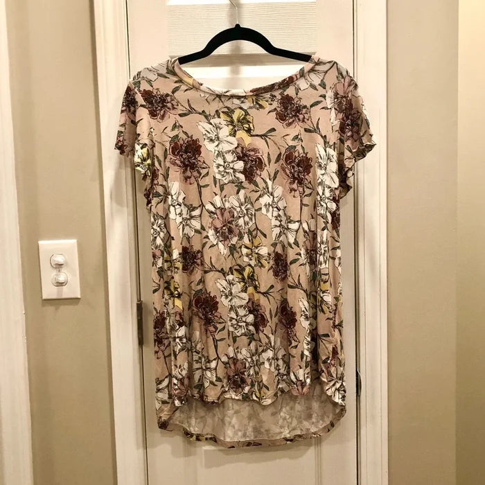 Fleur Bleue Pink Flutter Sleeve Floral Top Small