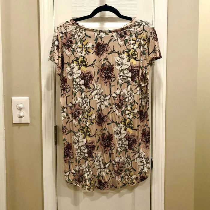 Fleur Bleue Pink Flutter Sleeve Floral Top Small