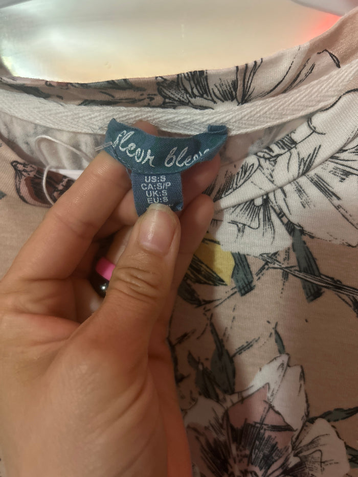 Fleur Bleue Pink Flutter Sleeve Floral Top Small