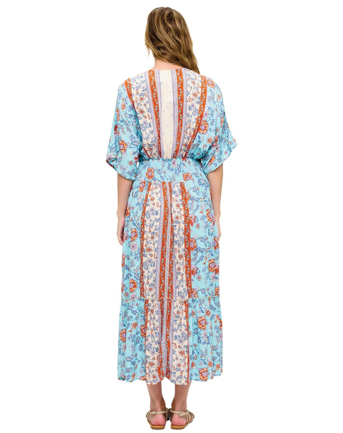 Floral Dress with Ruched Waist ~ Corn Flower Blue