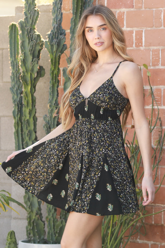 Flouncy Mini Dress ~ Black Print