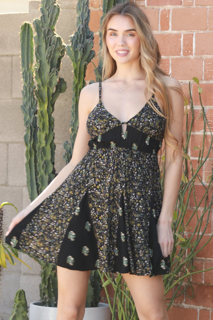 Flouncy Mini Dress ~ Black Print