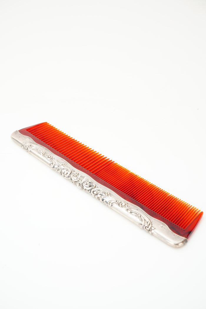 Gorham Sterling Silver Mounted Red Vanity Comb