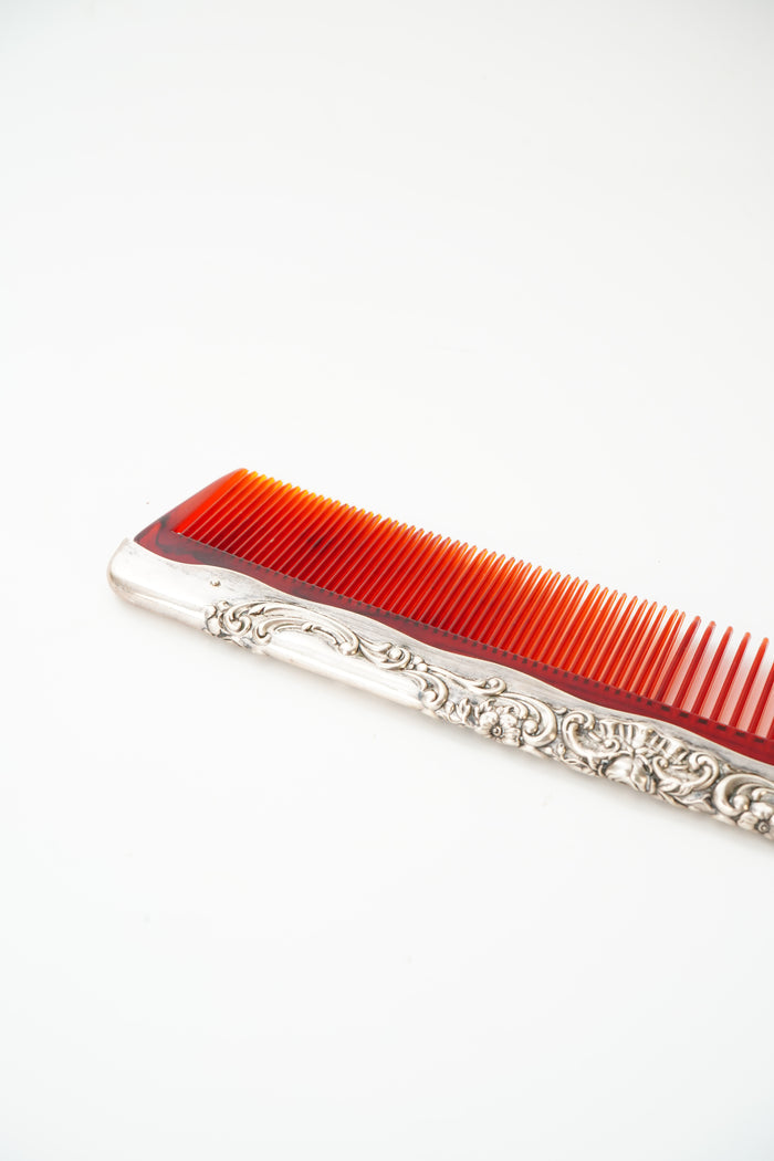 Gorham Sterling Silver Mounted Red Vanity Comb