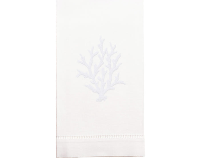 Hand Embroidered White Coral Towel