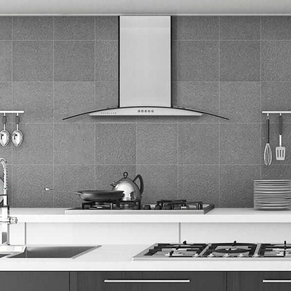 Hauslane Chef Convertible Stainless Steel Wall Mount Range Hood with Size Options (WM-600SS) lifestyle, in a modern kitchen.