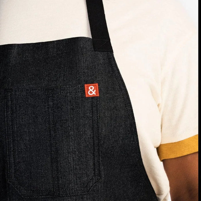 Hedley & Bennet logo on black denim apron
