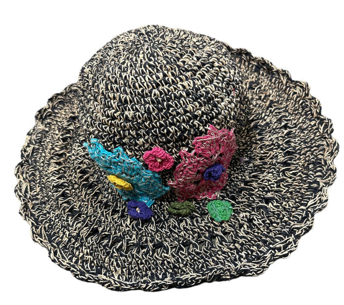 Help & Cotton Hat with Flowers ~ Black