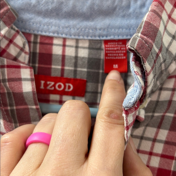 Izod Red and Gray Checkered Men's Shirt Medium