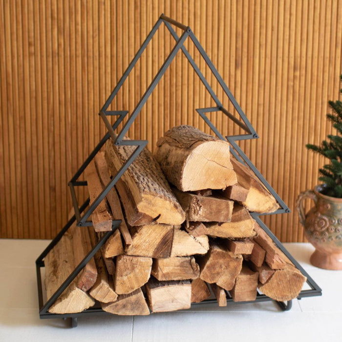 Kalalou Iron Christmas Tree Firewood Holder main image.