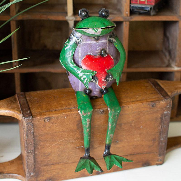 Kalalou Recycled Iron Frog Shelf Sitter with Heart main image.