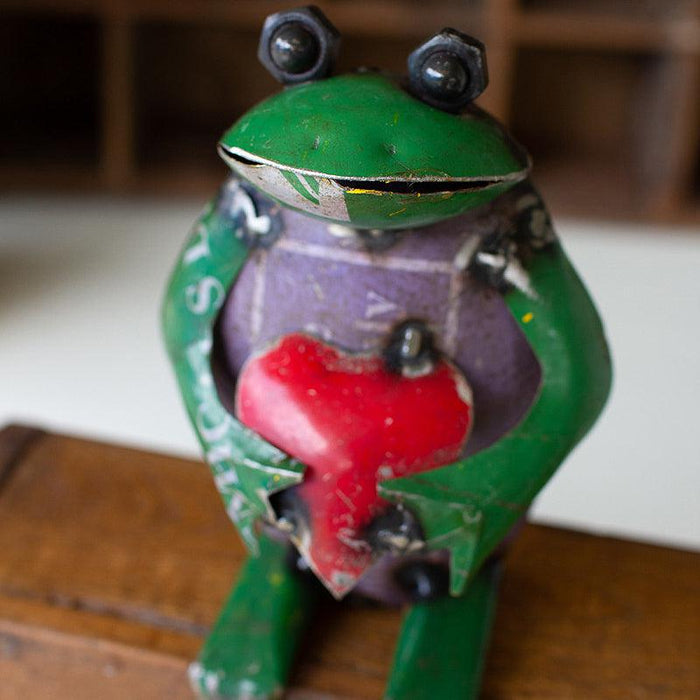Recycled Iron Frog Shelf Sitter with Heart