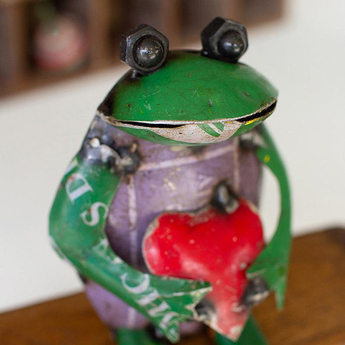 Recycled Iron Frog Shelf Sitter with Heart