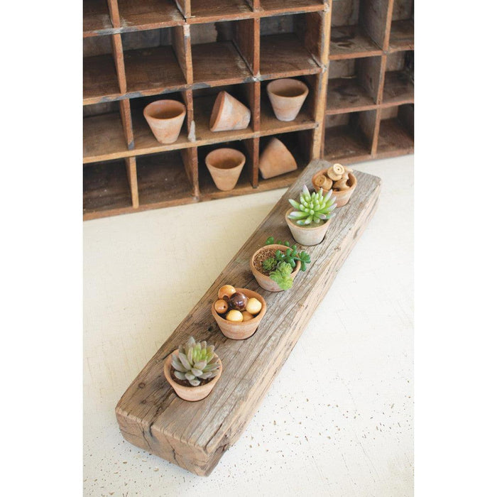 Kalalou Recycled Wooden Base With Five Clay Succulent Holders