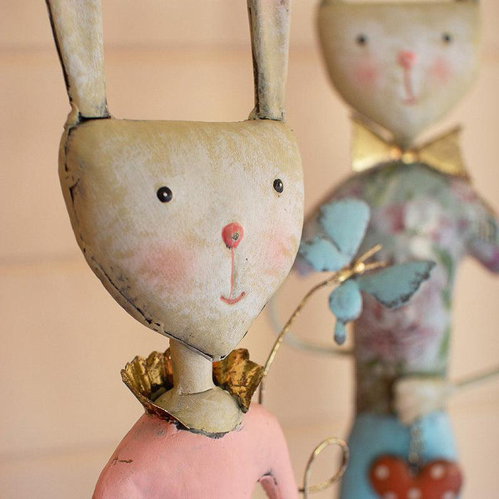 Kalalou Set of 2 Painted Metal Long Leg Boy and Girl Rabbits