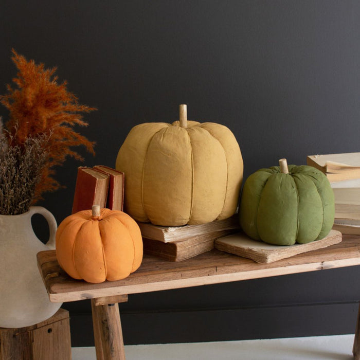 Kalalou Set of 3 Painted Canvas Pumpkins main image.