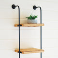 Kalalou Wood and Metal Wall Ladder Three-Tiered Industrial-Style Shelf main image.