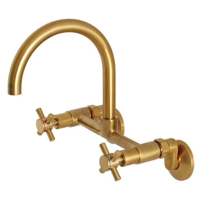 Kingston Brass Concord 8-Inch Adjustable Center Wall Mount Kitchen Faucet Brushed Brass