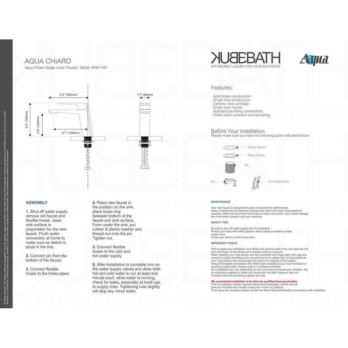 KubeBath Aqua Chiaro Single Lever Bathroom Vanity Faucet in Chrome