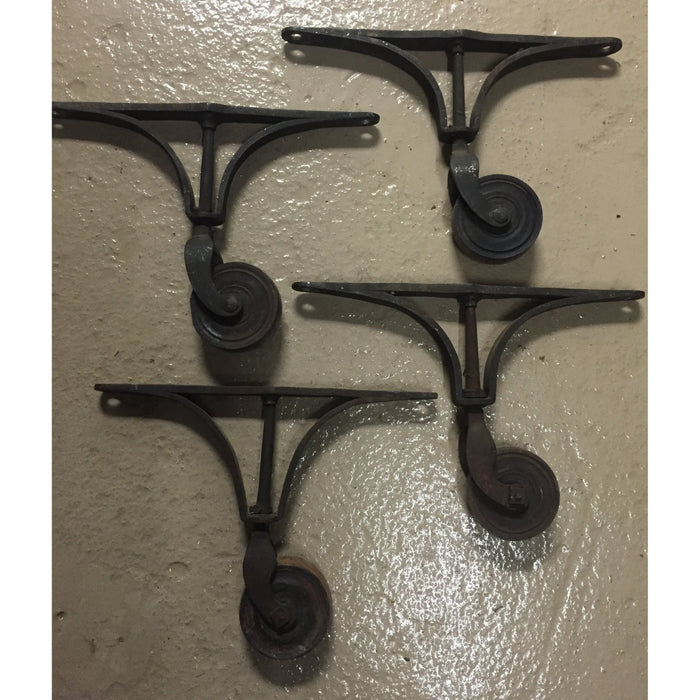 Large Cast Iron Antique Caster Wheel with Wide Top Plate - Set of 4-Castors-Antique Warehouse