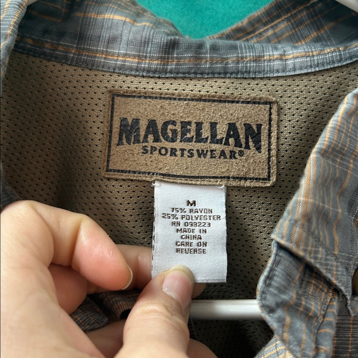 Magellan grey and Tan Plaid Casual Shirt Medium