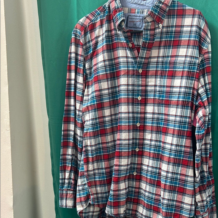Men's Red and Blue Plaid Shirt Medium