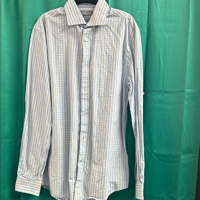 Michael Kors men's regular fit blue plaid dress shirt Medium