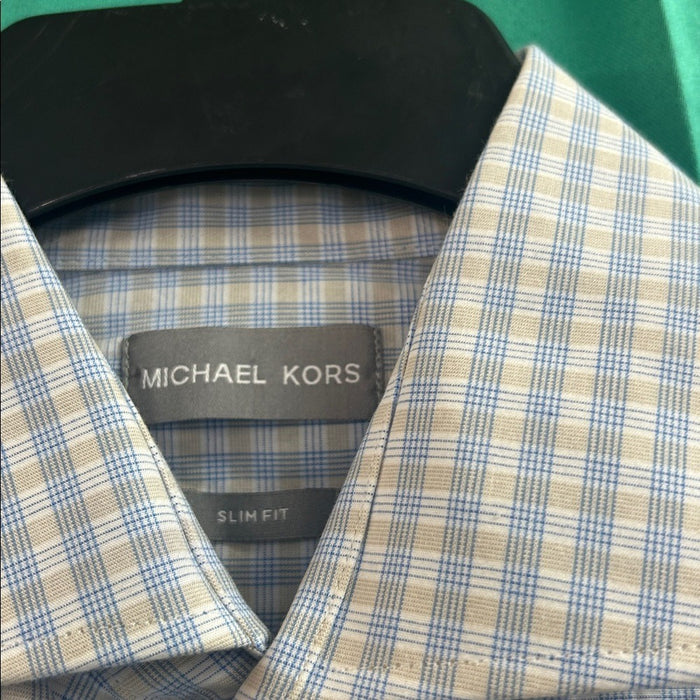 Michael Kors men's regular fit blue plaid dress shirt Medium