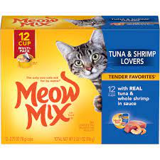MEOW MIX WET CAT FOOD 12 pack "Tuna & Shrimp Lovers"