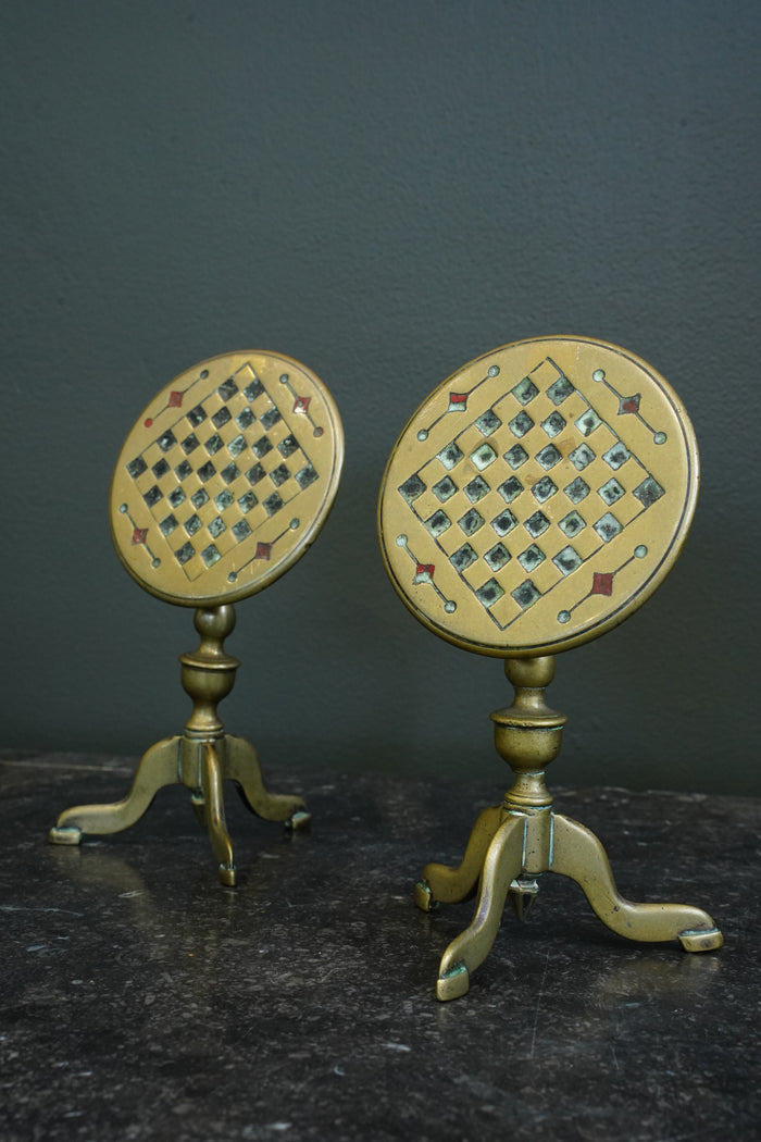 Miniature Brass Tilt-Top Chess Table Candle Reflectors
