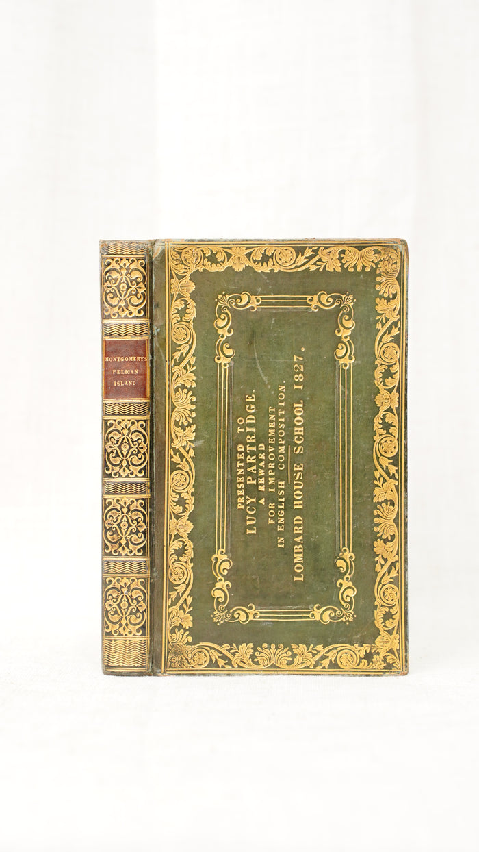 Montgomery Pelican Island 1828 Antique Prize Binding Green Leather Book
