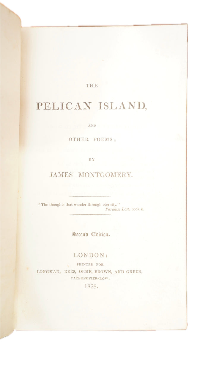 Montgomery Pelican Island 1828 Antique Prize Binding Green Leather Book