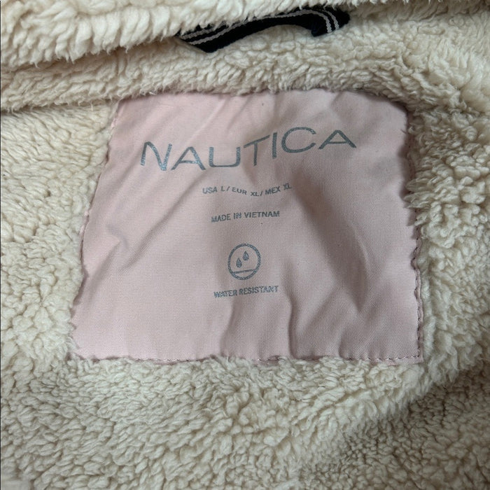Nylon puffer jacket, Nautica women's sherpa-lined winter coat Large