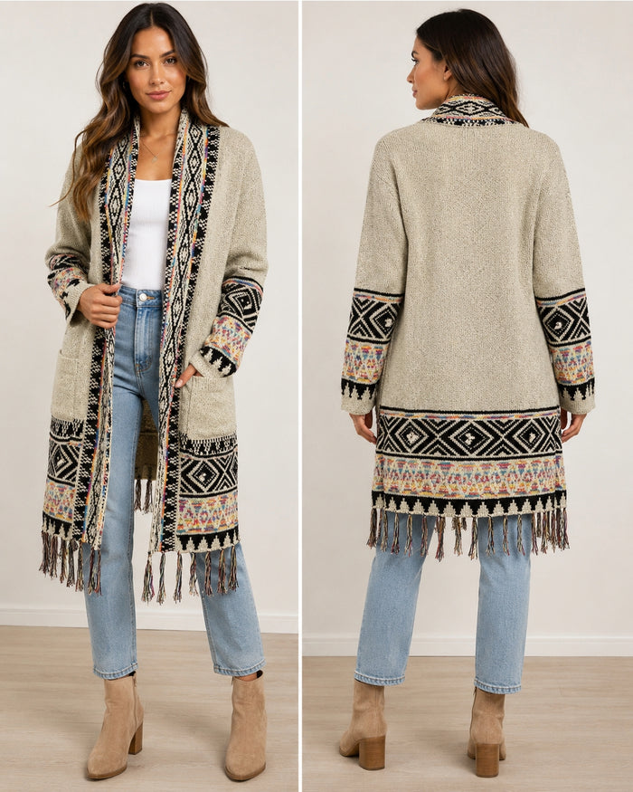Oatmeal & Black Long Sweater