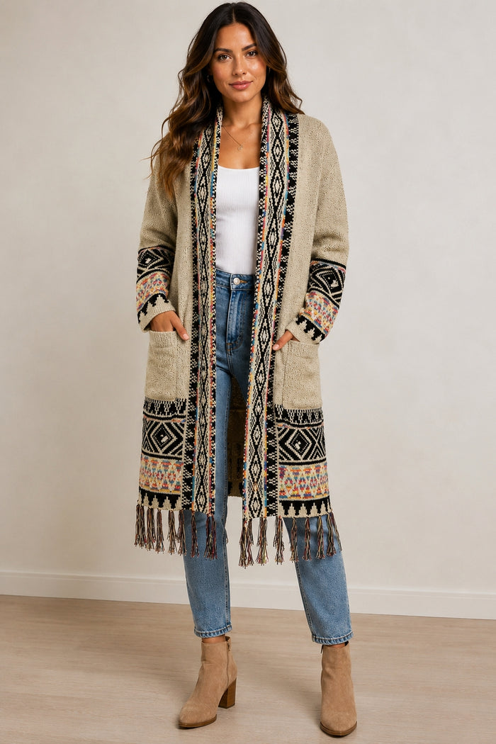 Oatmeal & Black Long Sweater
